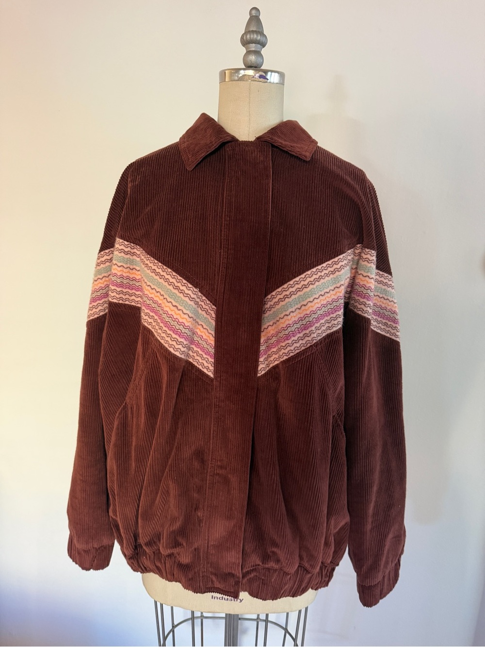 Roxy Brown Corduroy Bomber Jacket with Chevron Stripe